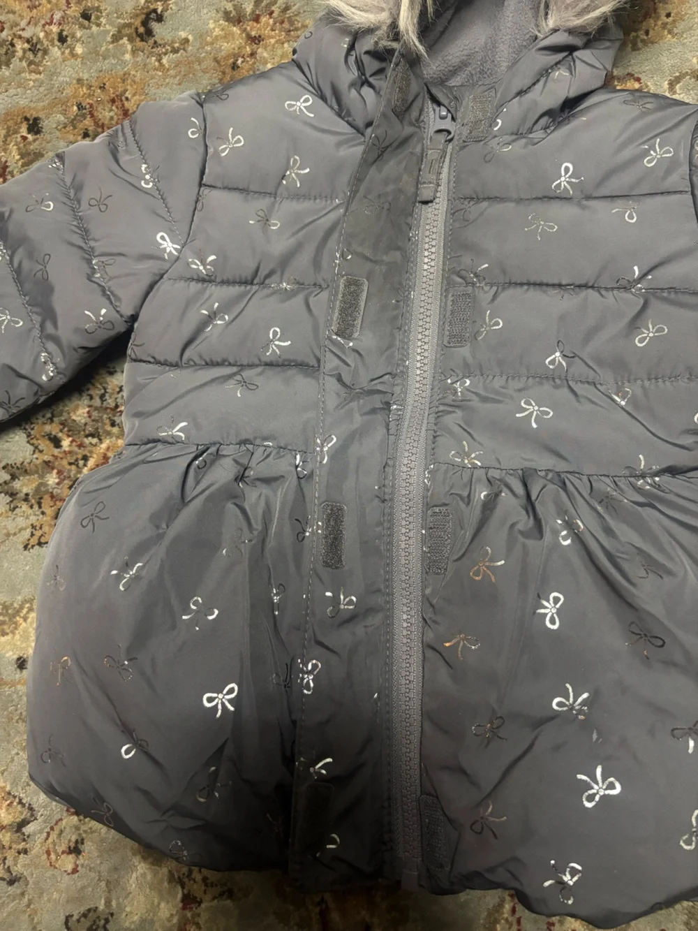 The Children's Place Girls Charcoal Gray Puffer Coat with Fleece Lining